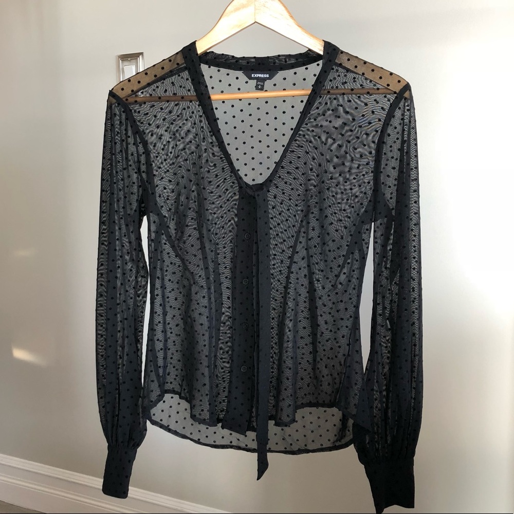 EXPRESS sheer polka dot tie button down NWOT